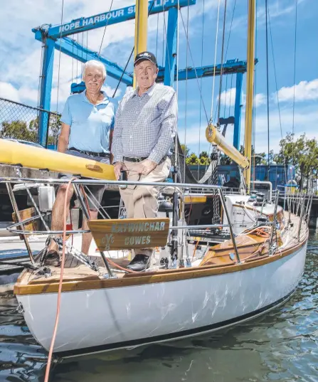  ?? Picture: JERAD WILLIAMS ?? Gold Coast boat builder Bill Barry-Cotter and his brother Kendall Barry-Cotter with their yacht to compete in the Sydney to Hobart Yacht Race.
Katwinchar which has been restored