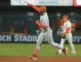  ?? SCOTT KANE/AP ?? Bryce Harper runs the bases after hitting a home run during the Phillies’ 2-0 victory over the Cardinals on Saturday. The Phillies will face the Braves in the NLDS.