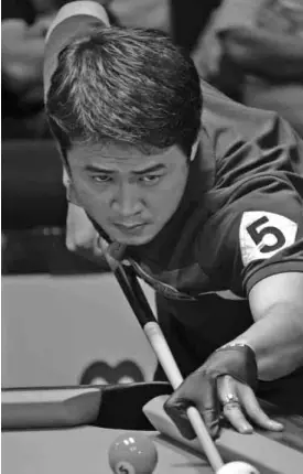  ??  ?? CHANG Yu-long takes his shot against Ronnie Alcano. The series resumes on April 14 with China’s Liu Haitao battling Alex Pagulayan.