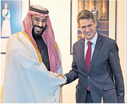  ??  ?? Crown Prince Mohammed bin Salman meets Defence Secretary Gavin Williamson during his UK visit