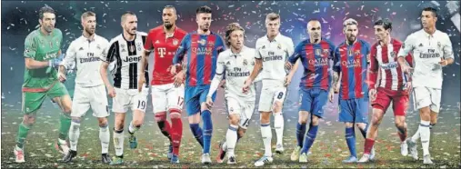  ??  ?? ONCE DE LUJO. Buffon, Ramos, Bonucci, Boateng, Piqué, Modric, Kroos, Iniesta, Messi, Griezmann y Cristiano, el once ideal de UEFA.com.