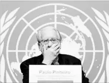  ?? JEAN-CHRISTOPHE BOTT THE ASSOCIATED PRESS ?? Brazilian Paulo Sergio Pinheiro, chair of the Commission of Inquiry on Syria, speaks during a news conference Tuesday in Geneva.