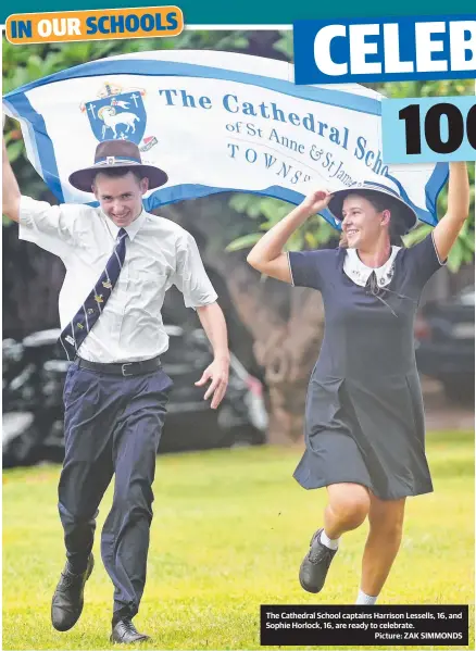  ?? The Cathedral School captains Harrison Lessells, 16, and Sophie Horlock, 16, are ready to celebrate.
Picture: ZAK SIMMONDS ??