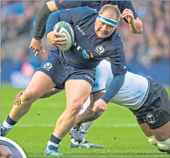  ??  ?? WP Nel, in typical battling form for Scotland, is ready for the challenge of France’s Demba Bamba (inset)