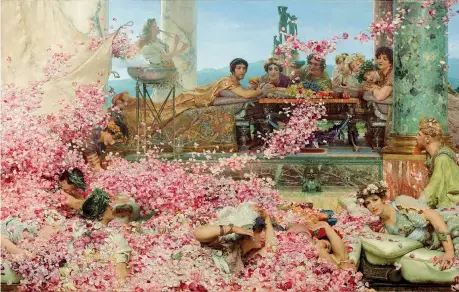  ??  ?? Amore e morte «Le rose di Eliogabalo» (1888) del pittore anglo-olandese Lawrence Alma-tadema con i commensali dell’imperatore sepolti sotto i petali