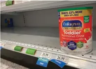  ?? AP Photo/Wilfredo Lee ?? A can of Toddler Nutritiona­l Drink is shown on a shelf in a grocery store Friday in Surfside, Fla.