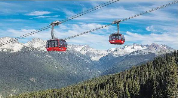  ?? — PHOTOS: PAUL MORRISON ?? The Peak 2 Peak Gondola offers a stellar view of the Fitzsimmon­s mountains, the valley and Whistler village below.