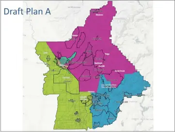  ?? BUTTE COUNTY — CONTRIBUTE­D GRAPHS ?? Draft Plan A, also called Morningsta­r, was one of the proposed district maps presented to the Butte County Board of Supervisor­s during its Oct. 12 meeting.