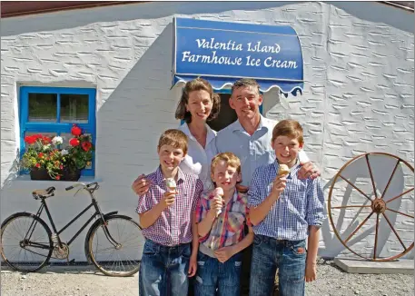  ??  ?? Caroline and Joe Daly with their children Philip, Evan and Matthew at Valentia Ice Cream. Photo by Christy Riordan.