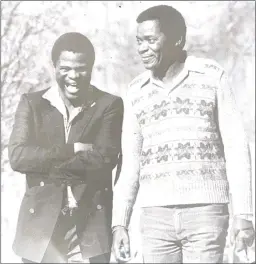  ?? ?? Remembered: Michael Dingake (right), with the author during a chance meeting in Onsolsvic, northern Sweden in 1987. Dingake was on a speaking tour following the publicatio­n of his first book, My Fight Against Aparheid (Kliptown Books)