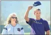  ?? DOUG DURAN — STAFF ARCHIVES ?? Stephen Piscotty, right, stands with his mother, Gretchen, during a ceremony retiring Piscotty’s jersey at Amador Valley High in Pleasanton in 2016.