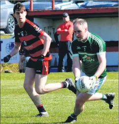  ?? (Pic: P O’Dwyer) ?? Glanworth’s John Blackburn in action during the Cork Credit Unions Division 2 Football League tie last Sunday morning in Newmarket.