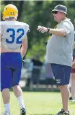  ?? LIAM RICHARDS ?? Head coach Tom Sargeant said his Saskatoon Hilltops were looking feisty at practice this week and eager to resume play in the Prairie Football Conference after a bye week.