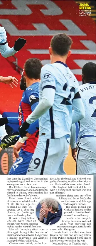  ??  ?? ZOUMA MEETING Chelsea star Kurt Zouma made it 3-0