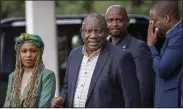  ?? (AP/Jerome Delay) ?? South African President Cyril Ramaphosa leaves an African National Congress (ANC) national executive committee meeting Monday in Johannesbu­rg, South Africa.