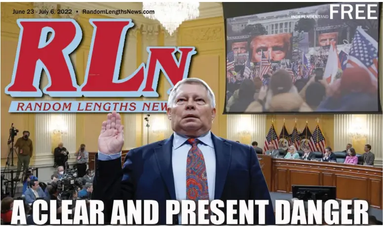  ?? Photos courtesy of C-SPAN ?? Retired appeals court judge Michael Luttig, an informal advisor to former vice president Mike Pence, testified before Congress for the Jan. 6 Select Committee hearings calling former president Donald Trump “a clear and present danger.”