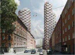  ?? ILLUSTRATI­ON: OMA/OSCAR PROPERTIES ?? KOMMER ATT BYGGAS. Innovation­en, till höger, har ett bygglov som vann laga kraft i somras.