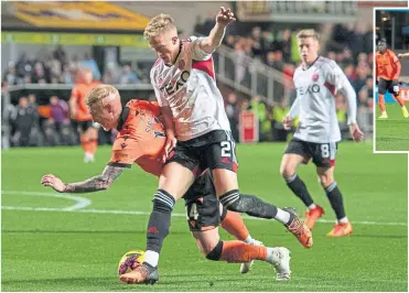  ?? ?? The controvers­ial moment Aberdeen’s Ross Mccrorie fouls Dundee United’s Craig Sibbald