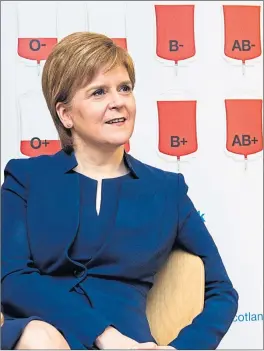  ??  ?? First Minister Nicola Sturgeon visits the Edinburgh Donor Centre to support a Blood Drive Campaign in 2018