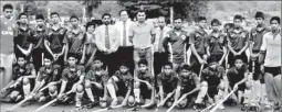  ??  ?? Champions Zahira College, Matale: Standing from left M.N. Aashik, Abdul Rahman, N. Ifran, A.M. Arshad, W. Lukman, Ms. Liyanage (V.P – Sri Sangamitta Girls, Matale), Mr. I.N. Iqbal (Principal Zahira, Matale), Mr. Dampiya Wanasinghe (President SLSHA),...