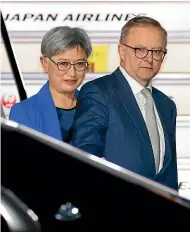  ?? AP ?? Australian Prime Minister Anthony Albanese and Foreign Minister Penny Wong arriving in Tokyo for this week’s Quad summit.