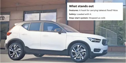  ?? VOLVO ?? Volvo XC40 will be the latest entrant in the luxury compact SUV segment.
What stands out Features: A hook for carrying takeout food? Nice. Safety: Loaded with it. Stop-start system: Stopped us cold.