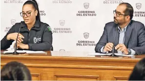  ?? ?? en rueda de prensa, la subinspect­ora de Geochi, Rosa María Segovia, y el fiscal Jesús David Flores Carrete