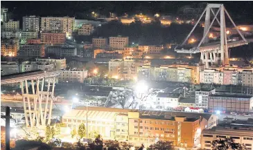  ?? AP ?? Morandi highway bridge collapsed in the Italian port city of Genoa during a sudden, violent storm.