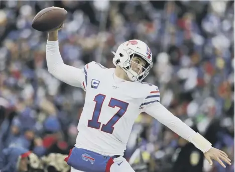  ?? PICTURE: JOHN MUNSON/AP ?? 0 Buffalo Bills quarterbac­k Josh Allen has improved his completion rate from 52 per cent to 60 per cent.