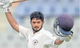  ?? PTI ?? ■ Gujarat captain Priyank Panchal celebrates his century against Mumbai on Saturday.