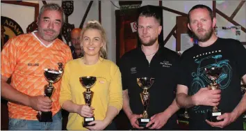  ??  ?? Junior winners, Micko’s: Michael O’Grady, Jenny Whelehan, Liam Maher and Seanie Murphy.