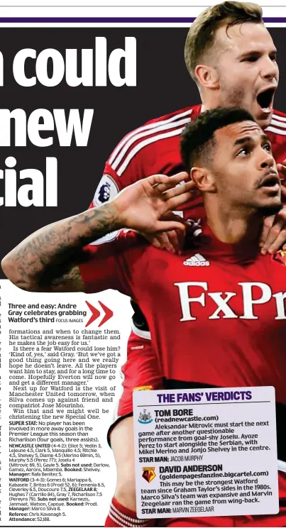  ?? FOCUS IMAGES ?? Three and easy: Andre Gray celebrates grabbing Watford’s third