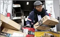  ??  ?? A postal worker sorting Amazon packages