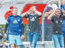  ?? FOTO: THOMAS SIEDLER ?? In dieser Saison hatte TSV-Trainer Dennis Hillebrand (Mitte) häufig allen Grund, sich die Haare zu raufen.