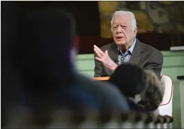  ?? JOHN AMIS — THE ASSOCIATED PRESS FILE ?? Former President Jimmy Carter teaches Sunday school in 2019at Maranatha Baptist Church in Plains, Ga. He entered home hospice care over the weekend.