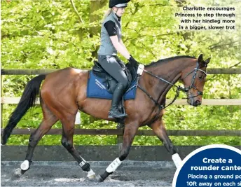  ??  ?? Charlotte encourages Princess to step through with her hindleg more in a bigger, slower trot