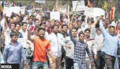  ?? VIRENDRA SINGH GOSAIN/HT PHOTO ?? In Noida’s Sector 19, Dalit organisati­ons took out protest march against the alleged dilution of the SC/ST Atrocities Act.