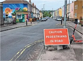  ?? ?? A sign put up on Devon Road to inform drivers of pedestrian­s