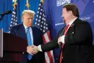  ?? ?? Donald Trump shakes the hand of Nevada GOP chair Michael McDonald at a campaign event on 27 January 2024 in Las Vegas. Photograph: John Locher/AP