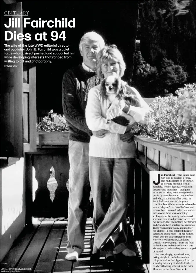  ??  ?? John B. Fairchild and Jill Fairchild in Klosters, Switzerlan­d.