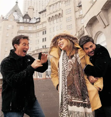  ?? GREG SOUTHAM/EDMONTON JOURNAL ?? Three cast members of Days of our Lives — Drake Hogestyn (John Black), left, Lauren Koslow (Kate Roberts) and Bryan Dattilo (Lucas Horton) — ham it up while in town promoting their new book, Days of Our Lives Better Living
