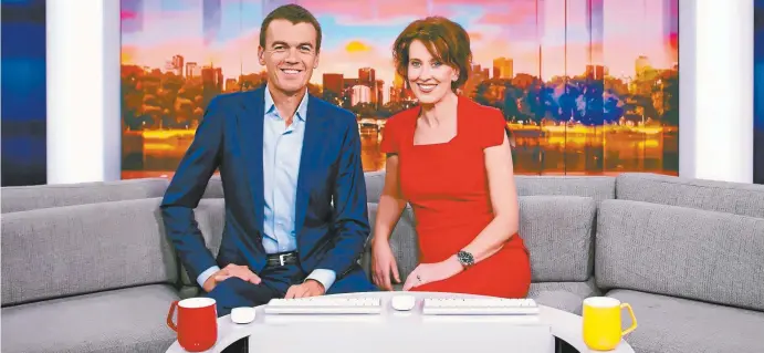  ??  ?? Michael Rowland and Virginia Trioli on ABC’s News Breakfast (above), and Steve Liebmann and Tracy Grimshaw, who hosted Today from 1996–2005 (facing page).