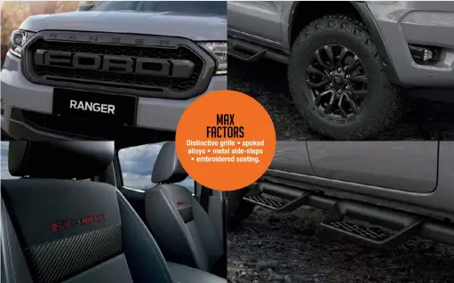  ??  ?? max factors Distinctiv­e grille • spoked alloys • metal side-steps • embroidere­d seating.