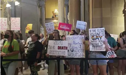  ?? Photograph: Arleigh Rodgers/AP ?? Abortion rights protesters at the statehouse in Indianapol­is in August.