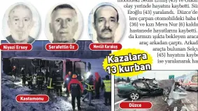  ?? SABA+ ?? Niyazi Ersoy
Kastamonu
Şerafettin Öz
Mevlüt Karakuş Kazalara 13 kurban
Düzce
Kazım BOLATAbbas ÇAKARŞaban YILMAZ/