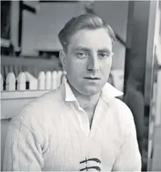  ??  ?? Insole, above, and, (above right) in bat during a match against Surrey at the Oval, May 1951: he also made his mark as a footballer