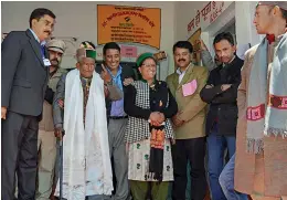  ?? — PTI ?? 102-year-old Shyam Saran Negi, who also participat­ed in the country’s first general elections in 1951, shows his inked finger after casting his vote at a polling booth for the seventh and last phase of Lok Sabha polls at Kalpa, in Kinnaur district of Himachal Pradesh, on Sunday.