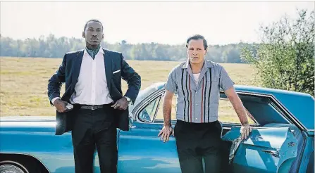  ?? PATTI PERRET UNIVERSAL PICTURES ?? Mahershala Ali, left, and Viggo Mortensen in “Green Book:” hearts will warm and tears will flow.