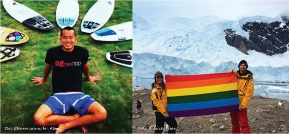  ??  ?? Out: Chinese pro-surfer, ASam. First: Antarctic Pride.