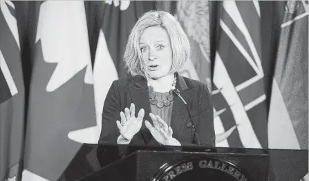  ?? JUSTIN TANG THE CANADIAN PRESS ?? Alberta Premier Rachel Notley speaks in Ottawa Sunday about her meeting with Prime Minister Justin Trudeau and B.C. Premier John Horgan.